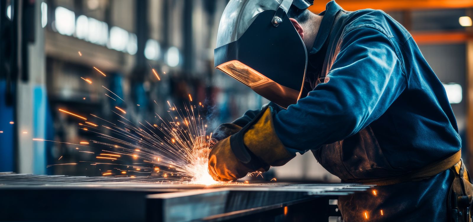 A person welding something with sparks flying.